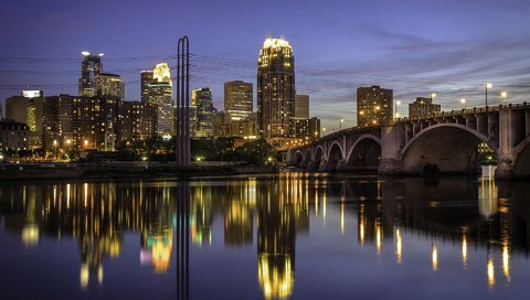 Обои ночь, огни, город, сша, миннесота, миннеаполис, night, lights, the city, usa, mn, minneapolis разрешение 1920x1200 Загрузить