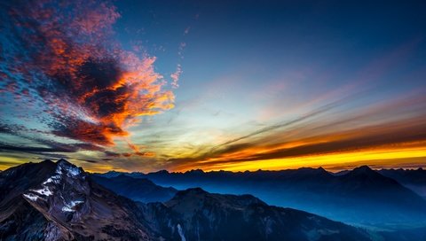 Обои небо, горы, природа, закат, the sky, mountains, nature, sunset разрешение 3840x2160 Загрузить