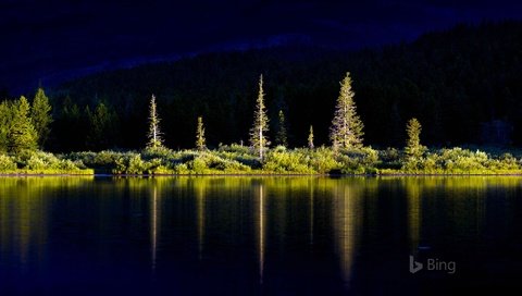 Обои деревья, озеро, горы, природа, лес, отражение, bing, trees, lake, mountains, nature, forest, reflection разрешение 1920x1200 Загрузить