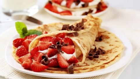 Обои клубника, шоколад, сладкое, десерт, блинчики, блины, strawberry, chocolate, sweet, dessert, pancakes разрешение 1920x1200 Загрузить