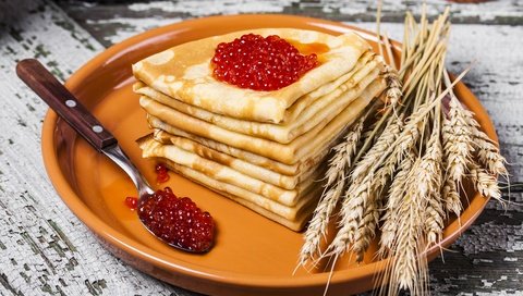 Обои колосья, блинчики, икра, блины, красная икра, ears, pancakes, caviar, red caviar разрешение 8242x5494 Загрузить