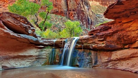 Обои водопад, grand staircase-escalante national monument, coyote gulch, койот ущелье, великая лестница-эскаланте национальный памятник, waterfall разрешение 3840x2160 Загрузить