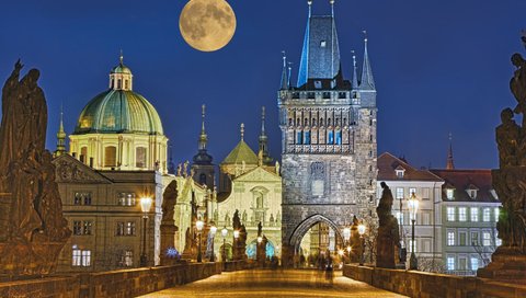 Обои ночь, мост, замок, город, луна, прага, чехия, rolf fischer, night, bridge, castle, the city, the moon, prague, czech republic разрешение 3840x2400 Загрузить