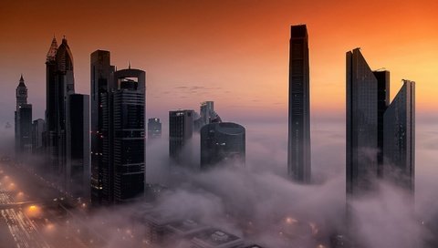 Обои небо, туман, город, дома, дубаи, дубай, оаэ, the sky, fog, the city, home, dubai, uae разрешение 2048x1370 Загрузить