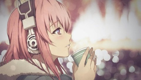 Обои девушка, аниме, наушники, кружка, чай, girl, anime, headphones, mug, tea разрешение 1920x1080 Загрузить