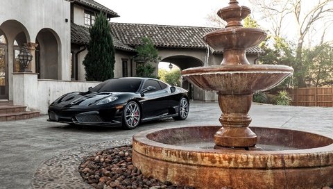 Обои фонтан, автомобиль, феррари, особняк, спорт кар, ferrari f430, fountain, car, ferrari, mansion, sports car разрешение 1920x1200 Загрузить