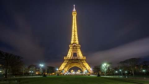 Обои ночь, огни, город, париж, франция, эйфелева башня, night, lights, the city, paris, france, eiffel tower разрешение 1920x1080 Загрузить
