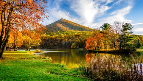 Обои трава, деревья, озеро, гора, осень, grass, trees, lake, mountain, autumn разрешение 3000x1991 Загрузить