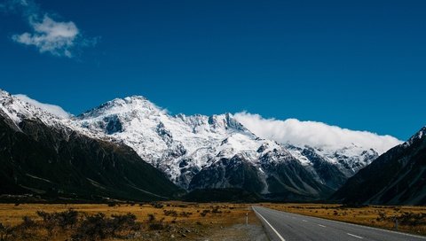 Обои небо, дорога, горы, снег, природа, новая зеландия, the sky, road, mountains, snow, nature, new zealand разрешение 3000x2000 Загрузить