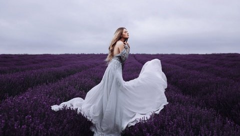 Обои девушка, настроение, платье, поле, лаванда, girl, mood, dress, field, lavender разрешение 2048x1365 Загрузить