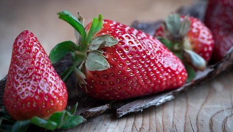 Обои макро, фон, клубника, ягоды, деревянная поверхность, macro, background, strawberry, berries, wooden surface разрешение 3000x1687 Загрузить