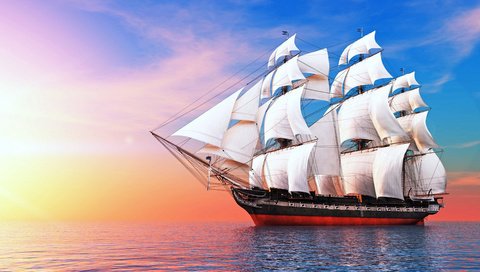 Обои море, корабль, паруса, sea, ship, sails разрешение 3840x2400 Загрузить