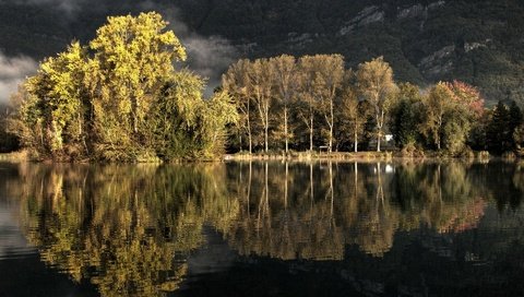 Обои деревья, озеро, природа, лес, отражение, пейзаж, осень, trees, lake, nature, forest, reflection, landscape, autumn разрешение 1920x1280 Загрузить