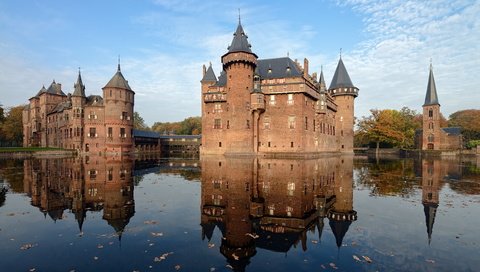 Обои вода, отражение, замок, нидерланды, голландия, замок де хаар, de haar castle, water, reflection, castle, netherlands, holland, castle de haar разрешение 3840x2160 Загрузить