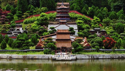 Обои озеро, храм, пейзаж, китай, шэньчжэнь, lake, temple, landscape, china, shenzhen разрешение 4256x2832 Загрузить