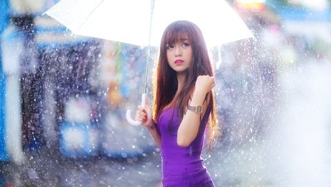 Обои девушка, платье, взгляд, дождь, волосы, зонт, лицо, зонтик, азиатка, asian, girl, dress, look, rain, hair, umbrella, face разрешение 2048x1339 Загрузить
