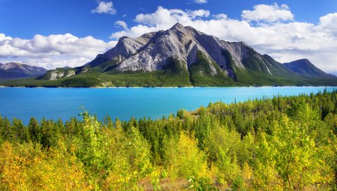 Обои небо, национальный парк, облака, банф, деревья, abraham lake, озеро, горы, осень, канада, альберта, the sky, national park, clouds, banff, trees, lake, mountains, autumn, canada, albert разрешение 3000x2000 Загрузить