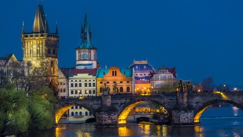 Обои огни, вечер, река, мост, дома, прага, карлов мост, чехия, lights, the evening, river, bridge, home, prague, charles bridge, czech republic разрешение 2700x1730 Загрузить