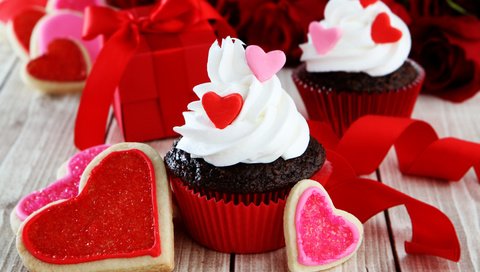 Обои любовь, романтика, сердечки, сладкое, день святого валентина, кексы, love, romance, hearts, sweet, valentine's day, cupcakes разрешение 3888x2592 Загрузить
