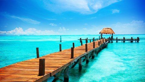 Обои природа, пирс, причал, океан, тропики, голубое небо, nature, pierce, pier, the ocean, tropics, blue sky разрешение 3000x1947 Загрузить