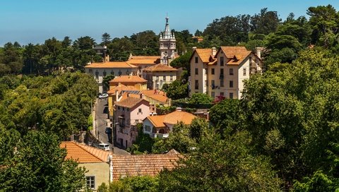 Обои деревья, солнце, зелень, дома, португалия, лиссабон, sintra, trees, the sun, greens, home, portugal, lisbon разрешение 4000x2546 Загрузить