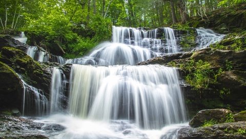 Обои вода, камни, зелень, водопад, каскад, water, stones, greens, waterfall, cascade разрешение 3600x2400 Загрузить