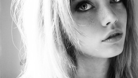 Обои глаза, блондинка, чёрно-белое, модель, лицо, веснушки, eyes, blonde, black and white, model, face, freckles разрешение 2560x1600 Загрузить