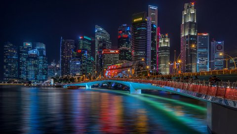 Обои ночь, огни, мост, город, сингапур, senthil kumar damodaran, night, lights, bridge, the city, singapore разрешение 1920x1200 Загрузить