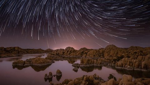 Обои ночь, озеро, природа, камни, пейзаж, звезды, night, lake, nature, stones, landscape, stars разрешение 3840x2400 Загрузить