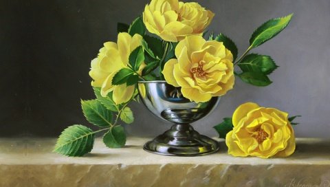 Обои цветы, арт, розы, живопись, натюрморт, pieter wagemans, flowers, art, roses, painting, still life разрешение 2880x1800 Загрузить