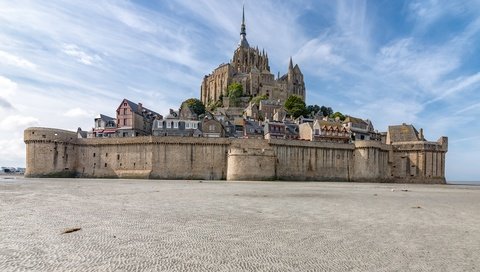 Обои небо, замок, франция, монастырь, нормандия, мон-сен-мишель, le mont saint-michel, the sky, castle, france, the monastery, normandy, mont-saint-michel разрешение 4811x3212 Загрузить