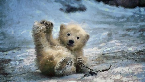 Обои арт, зима, медведь, живопись, медвежонок, art, winter, bear, painting разрешение 2880x1800 Загрузить