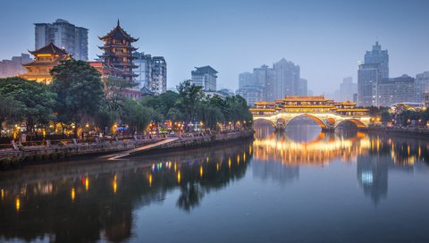 Обои ночь, огни, мост, город, китай, ченду, night, lights, bridge, the city, china, chengdu разрешение 3840x2400 Загрузить