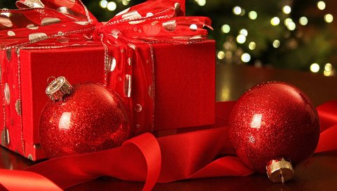 Обои новый год, шары, подарок, рождество, елочные игрушки, new year, balls, gift, christmas, christmas decorations разрешение 1920x1200 Загрузить