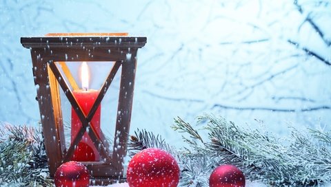 Обои новый год, фонарь, свеча, рождество, елочные игрушки, декор, new year, lantern, candle, christmas, christmas decorations, decor разрешение 2880x1800 Загрузить