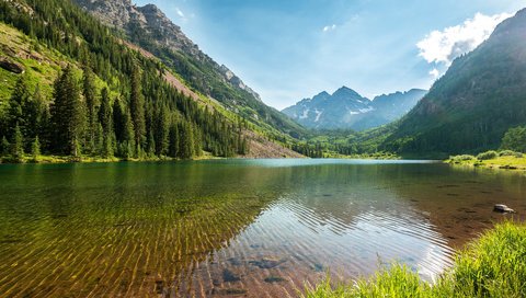 Обои озеро, горы, природа, лес, пейзаж, lake, mountains, nature, forest, landscape разрешение 3840x2160 Загрузить