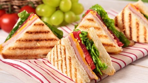 Обои зелень, ветчина, виноград, сыр, хлеб, помидоры, сэндвич, бутерброды, тосты, greens, ham, grapes, cheese, bread, tomatoes, sandwich, sandwiches, toast разрешение 5616x3744 Загрузить