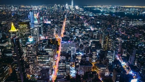 Обои ночь, вид сверху, нью-йорк, здания, night, the view from the top, new york, building разрешение 2048x1365 Загрузить