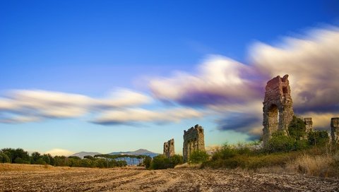 Обои небо, облака, руины, италия, рим, лацио, аква клавдия, the sky, clouds, ruins, italy, rome, lazio, aqua claudia разрешение 2048x1365 Загрузить