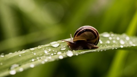 Обои макро, капли, размытость, улитка, травинка, macro, drops, blur, snail, a blade of grass разрешение 2048x1365 Загрузить