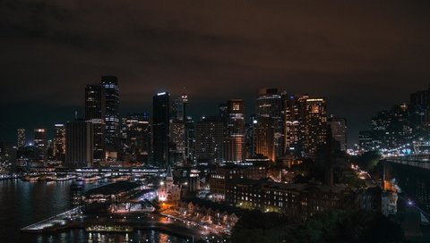 Обои ночь, огни, город, небоскребы, сидней, австралия, night, lights, the city, skyscrapers, sydney, australia разрешение 4810x3229 Загрузить