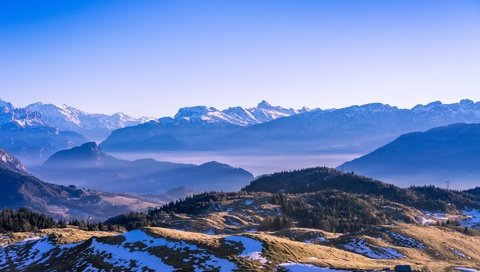 Обои деревья, горы, снег, trees, mountains, snow разрешение 6000x4000 Загрузить