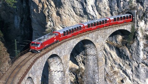 Обои горы, природа, швейцария, поезда, мосты, mountains, nature, switzerland, trains, bridges разрешение 1920x1200 Загрузить