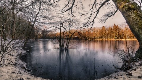 Обои озеро, зима, утро, lake, winter, morning разрешение 2048x1365 Загрузить