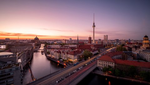 Обои закат, город, германия, берлин, sunset, the city, germany, berlin разрешение 2112x1188 Загрузить