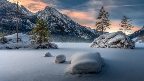 Обои озеро, горы, зима, германия, бавария, lake, mountains, winter, germany, bayern разрешение 1920x1080 Загрузить