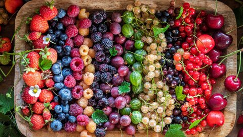 Обои малина, блюдо, клубника, ягоды, вишня, много, черника, смородина, крыжовник, raspberry, dish, strawberry, berries, cherry, a lot, blueberries, currants, gooseberry разрешение 2112x1188 Загрузить
