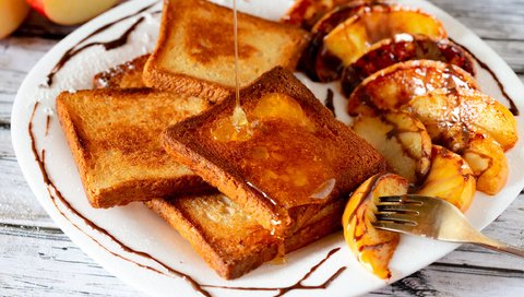 Обои еда, яблоки, мед, тосты, гренки, фуд-фото, food, apples, honey, toast, croutons, food photo разрешение 2304x1536 Загрузить