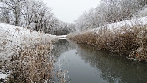 Обои снег, зима, иней, речка, snow, winter, frost, river разрешение 5184x2920 Загрузить