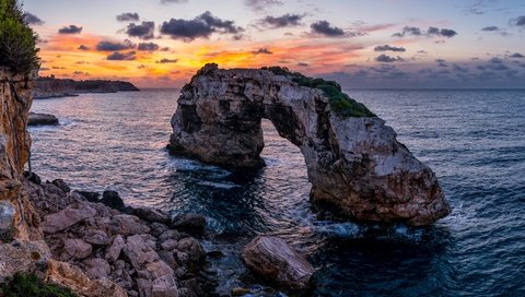 Обои пейзаж, море, арка, испания, майорка, landscape, sea, arch, spain, majorca разрешение 5120x2813 Загрузить